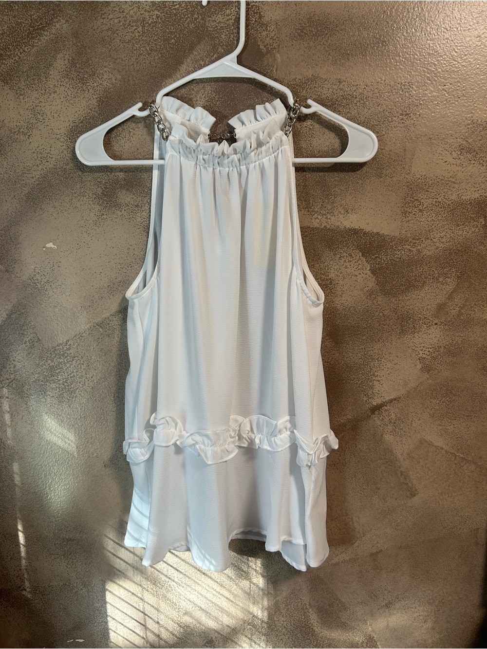 NWT MICHAEL Michael Kors White Chain-Neck Ruffle Halter Top L
